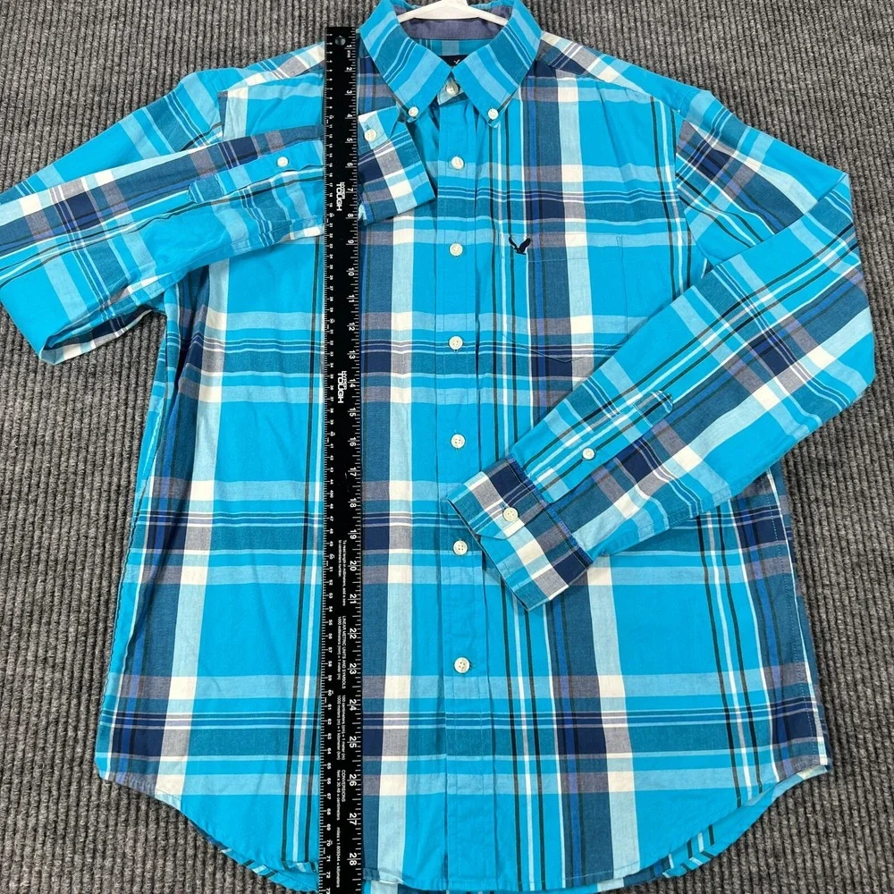 American Eagle Mens Shirt Medium Blue Plaid Long Sleeve Button Down Classic Fit